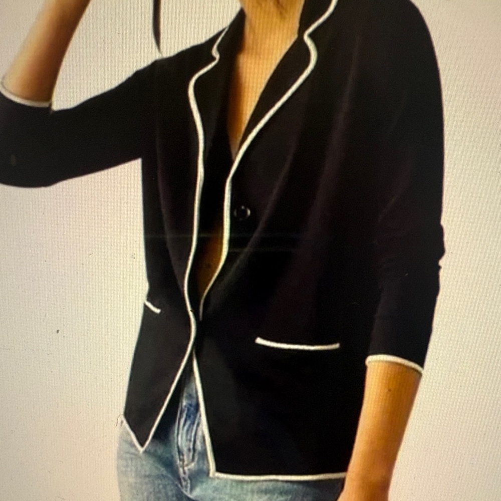 KULE the syd Women's Black Knit Blazer with White Trim